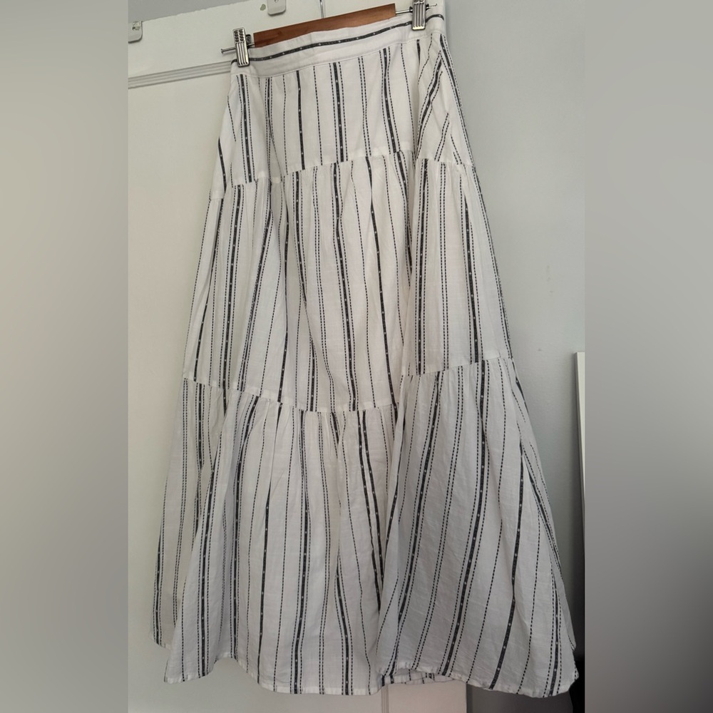 LOFT Striped Maxi Skirt in White and Gray
